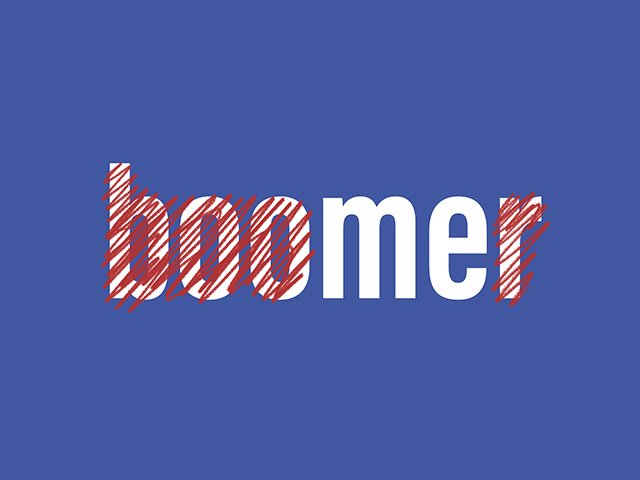 The word "boomer" with letters crossed out to reveal the word "me."